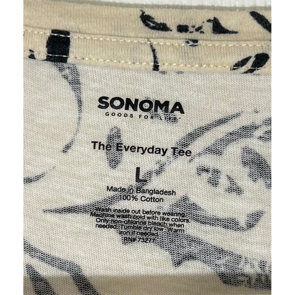 SONOMA Goods For Life Women's Tee Size L Cream Black Print Short Sleeve Cotton - Picture 3 of 3